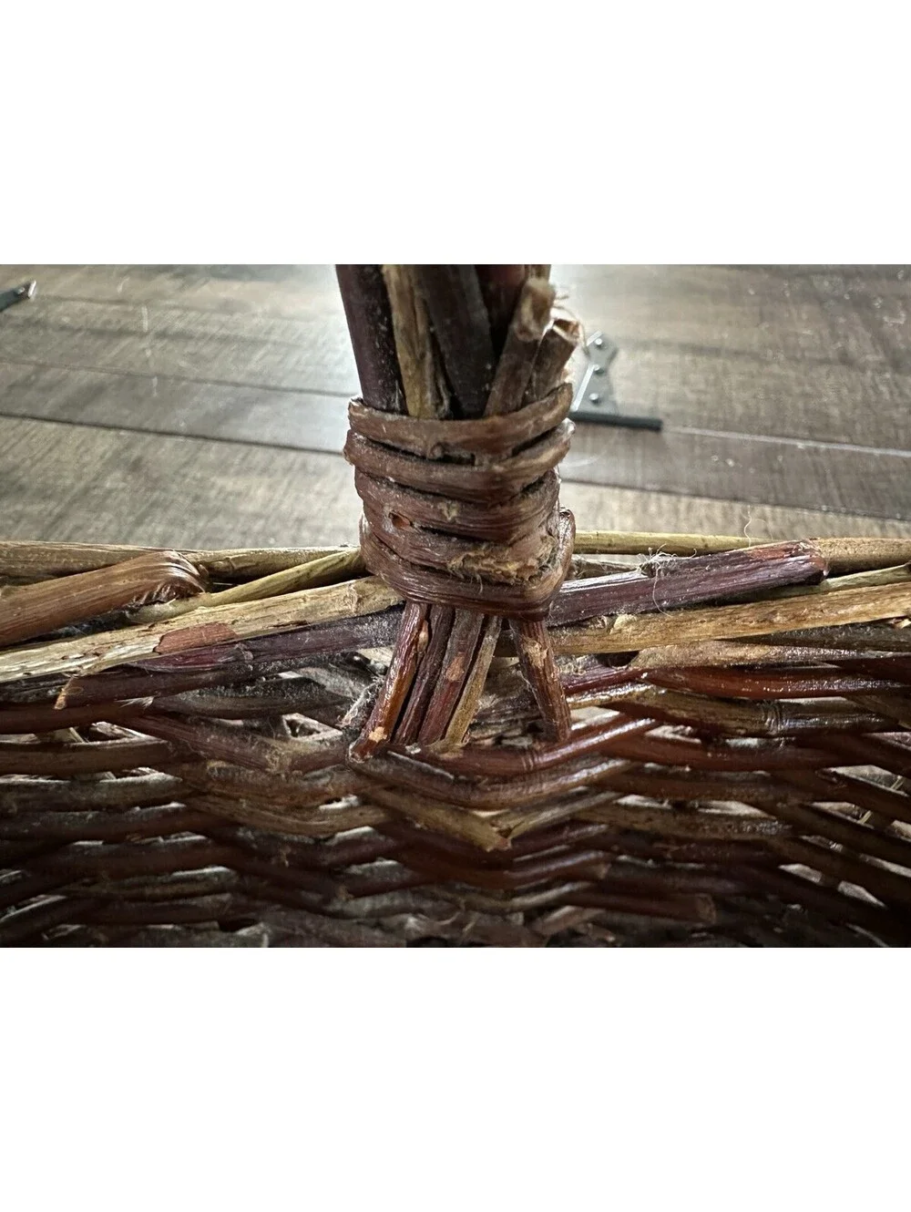 Handwoven Willow Gathering Basket Rustic Farmhouse Market Picnic Handle Basket